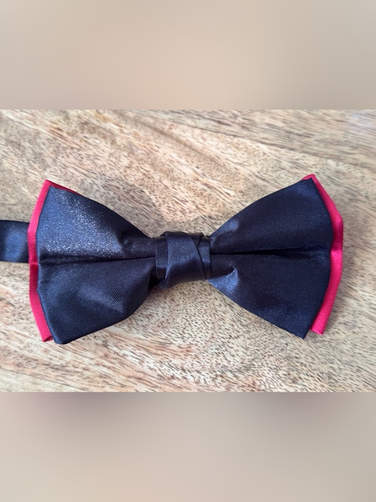 Stockhomme Other - Classic Tuxedo Black Bow Tie with Red Trim - Men's Formal Accessory